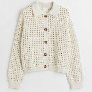 H&M Knit Crochet Collared Polo Cardigan Sweater XS Sold Out